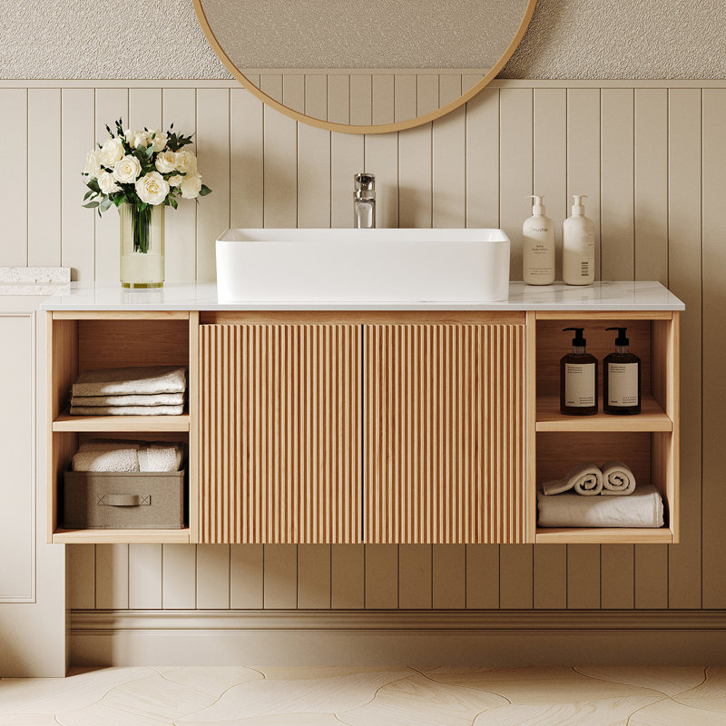 48" Brown Modern Single Bathroom Vanity With Ceramic Basin