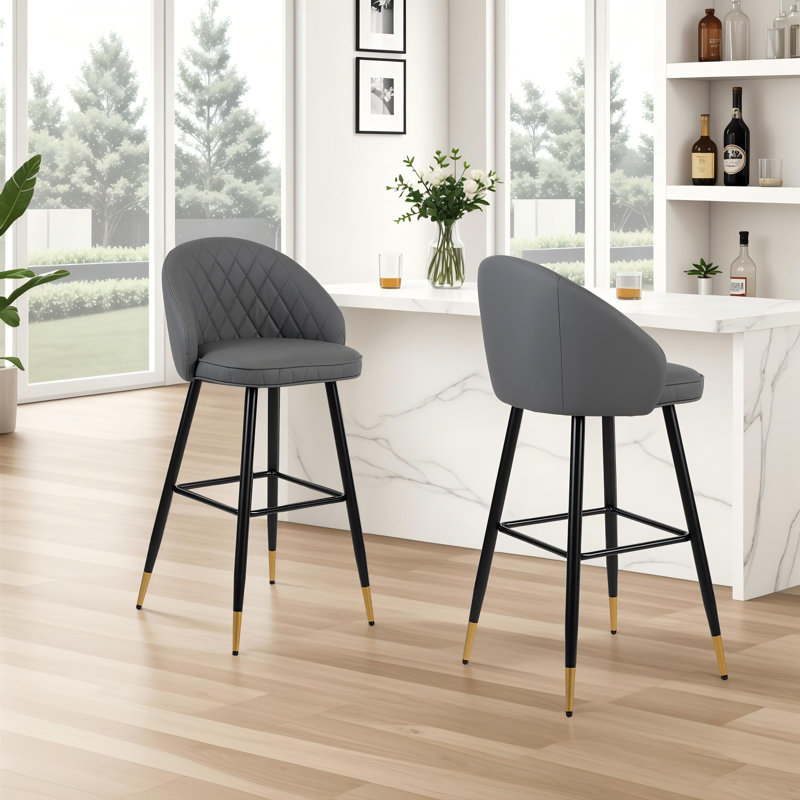 Chaise de bar en cuir Keliyah, Gris
