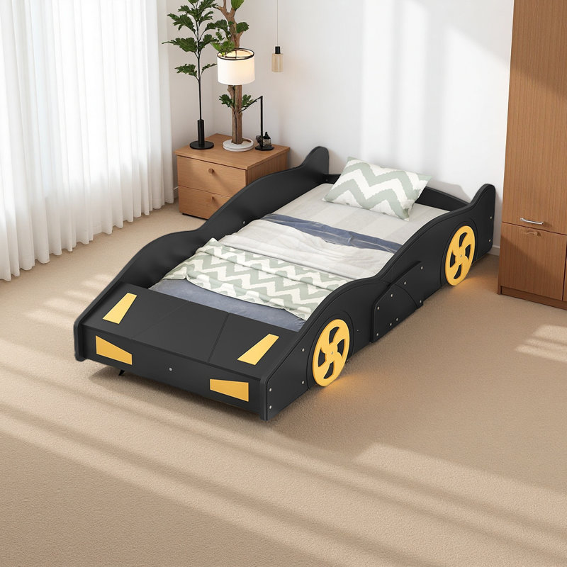 Lit plateforme avec roulettes et rangement Race, Noir / Jaune