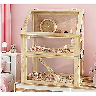 3 Tier Wooden Hamster Cage w/ Detachable Bottom, 24" x 16" x 29.5"