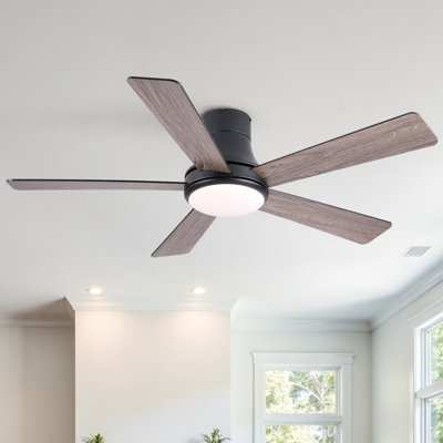 52" Farmhouse Matte Black Standard Integrated LED Smart Flush Mount Ceiling Fan with DC Remote Control