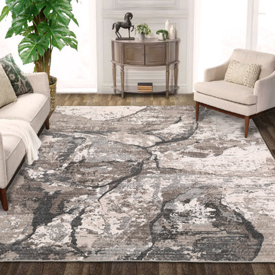 Grand tapis abstrait moderne de 9 pi x 12 pi lavable, pliable et antidérapant, à poils courts et moelleux pour le salon, la salle à manger, le tapis décoratif contemporain, brun, USA