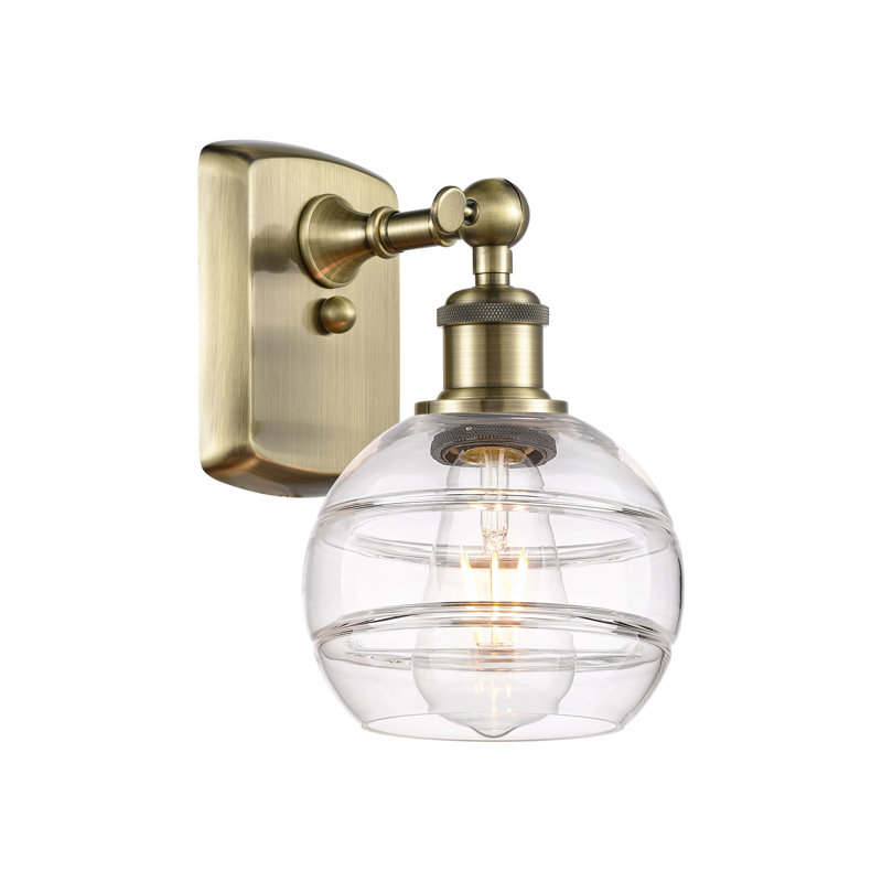 Applique murale 1 lumière Ballston Bienes, Transparent, H 8,88 po x l 5,88 po x P 7,06 po, Laiton antique