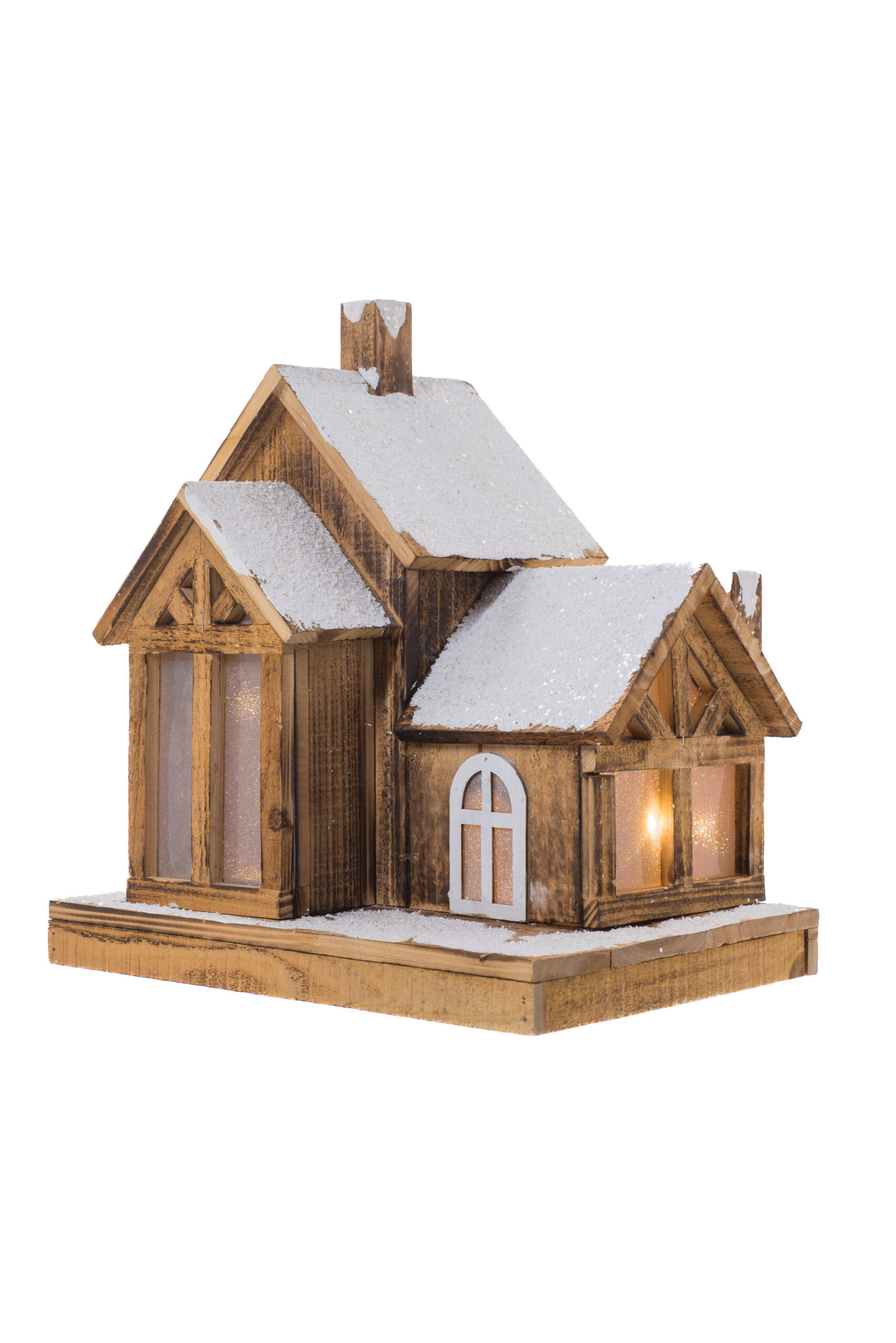 The Holiday Aisle® Smokey/White Wood Glittered Cabin LED House | Wayfair