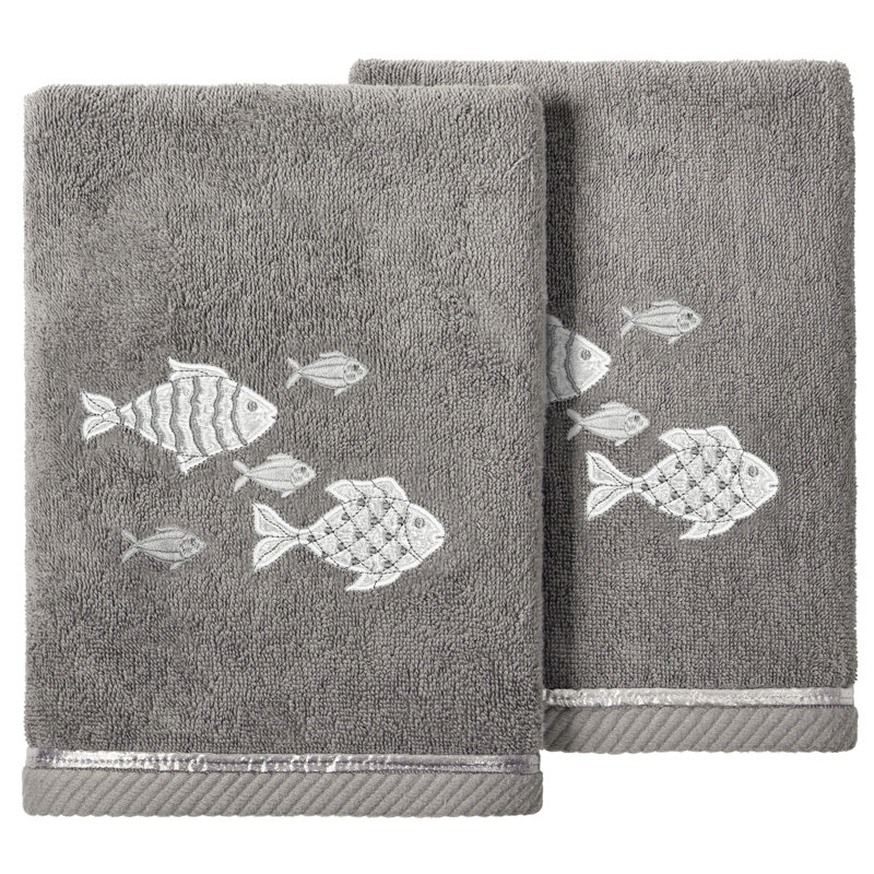 FIGI 2PC Embellished Hand Towel Set Turkish Cotton Hand Towel, White