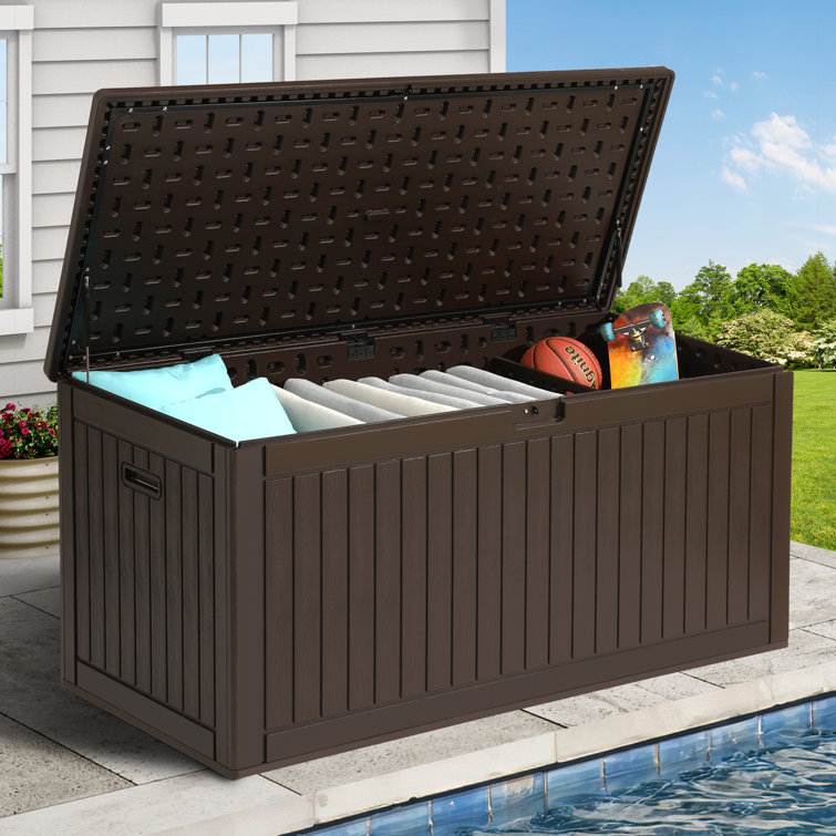 YITAHOME 260 Gallon Water Resistant Resin Lockable Deck Box Color: Brown FWDB0008348YIH