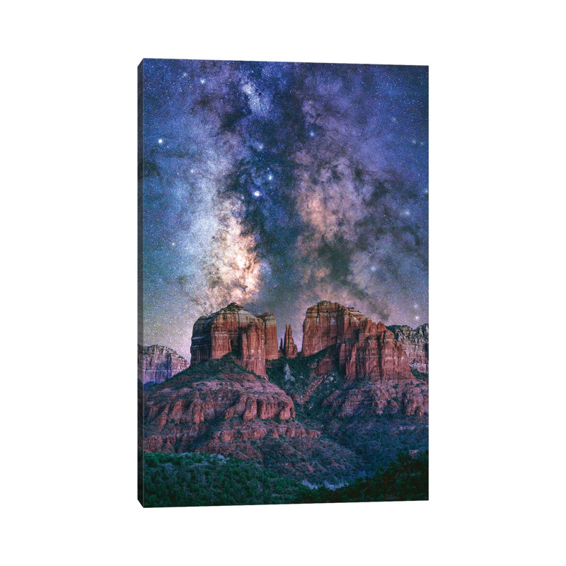 Arizona Nightscape - Milky Way Galaxy Over Cathedral Rock In Sedona 1 Piece Wall Art on Canvas, Does Not Apply