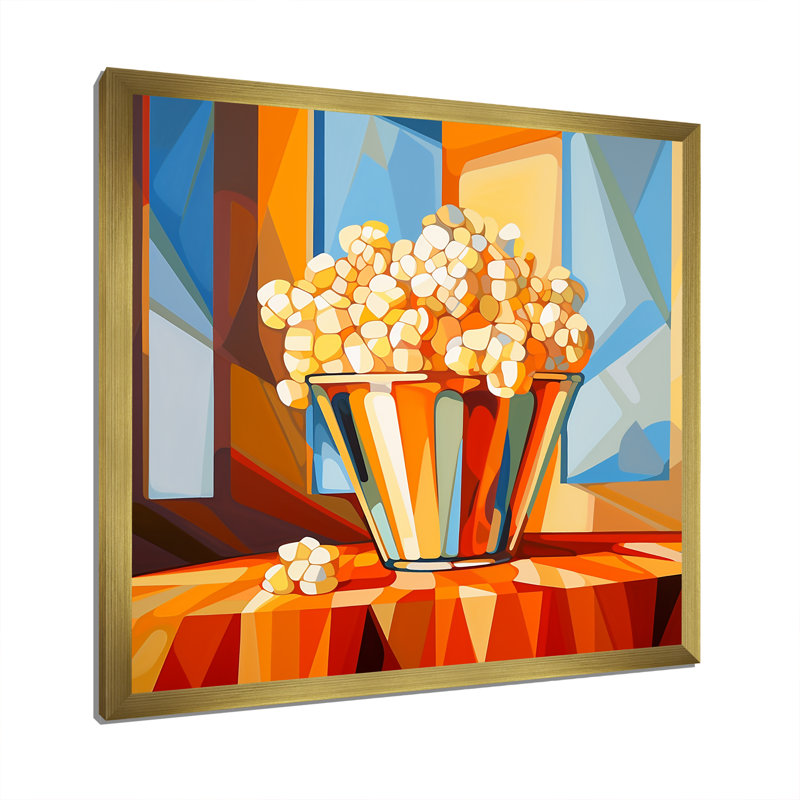 Pop corn éclatant orange éclatant, Cadre doré simple, H 16 po x l 16 po x P 1 po
