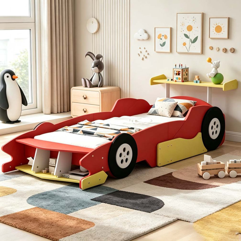 Lit plateforme avec roulettes Race, Rouge, Lit simple