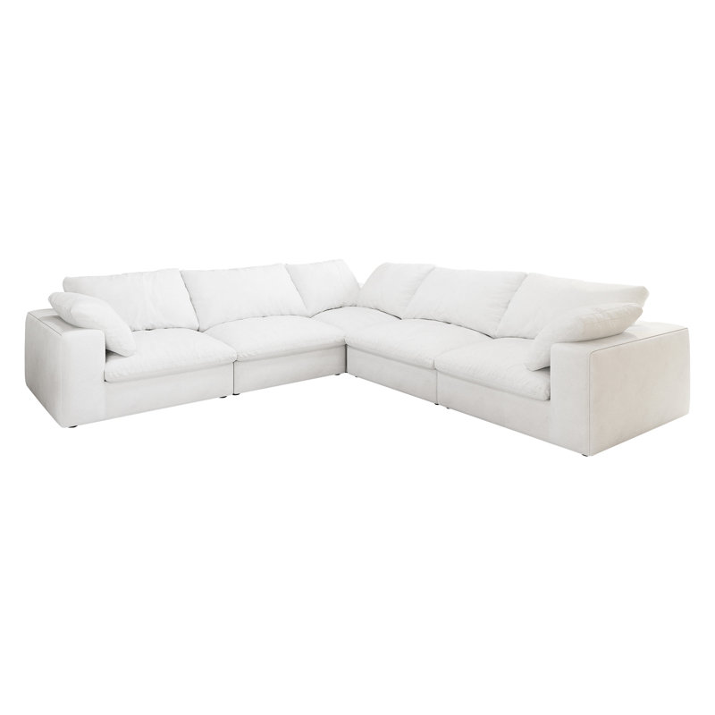 Canapé modulaire 160 po Cloud - rembourré en duvet, 5 places, blanc, rembourré en V, rembourré de mousse