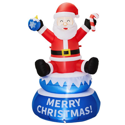 Décoration de fête de Noël gonflable 4,8 pi avec 4 lumières DEL en forme de père Noël en polyester 210D et 1500 mA