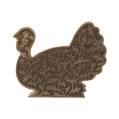 Wooden Harvest Leaf Carved Turkey 11.5x13.5x2.5