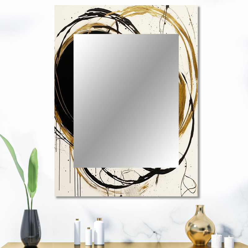 Noir et or, «The Art Of Chaos I» - peinture abstraite, miroir mural unique, art moderne imprimé sur métal, 40 po x 30 po