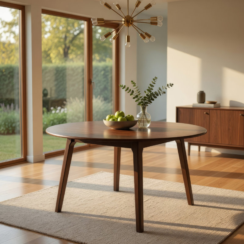 Koko Dining Table, 48 Inch Round Top, Dark Walnut Brown Rubberwood