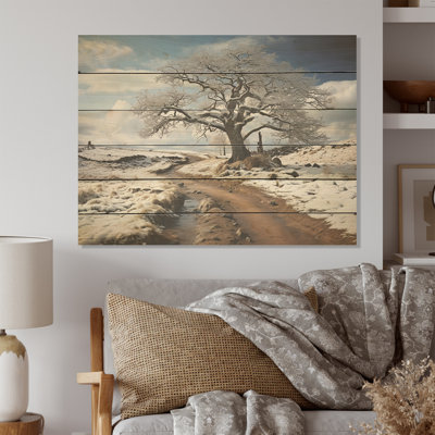 «Road in Meadow Horizon», art mural sur bois de pin naturel