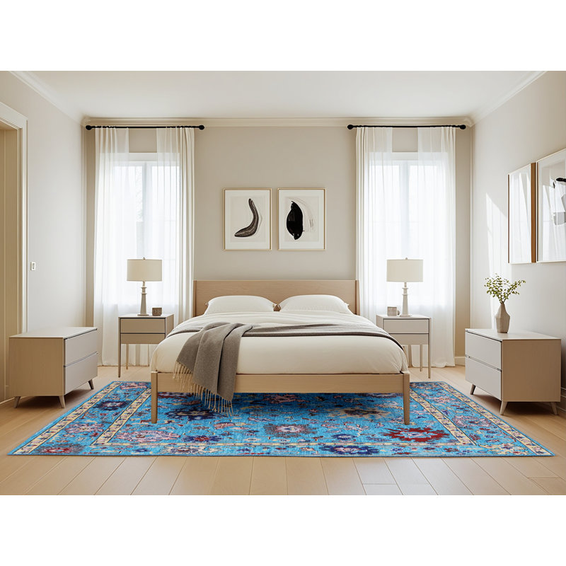 Tapis oriental bleu / rouge / jaune Hansboro, Rectangle 5 pi x 8 pi