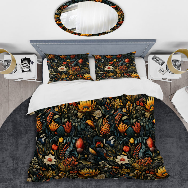 Ensemble de housse de couette éclectique - Fleurs éclectiques couleur foncée