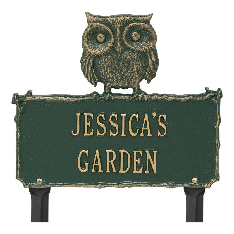 Owl Personalized Garden Sig, Green/Gold, Yes