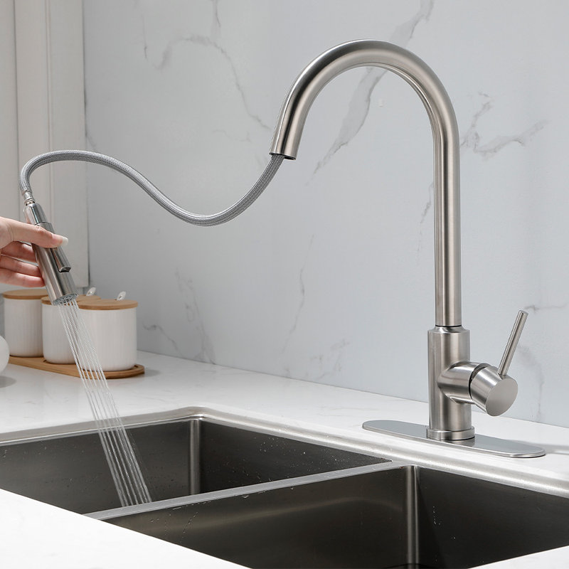 Single Hole Single Handle Pull-Down Kitchen Faucet, Brushed Nickel