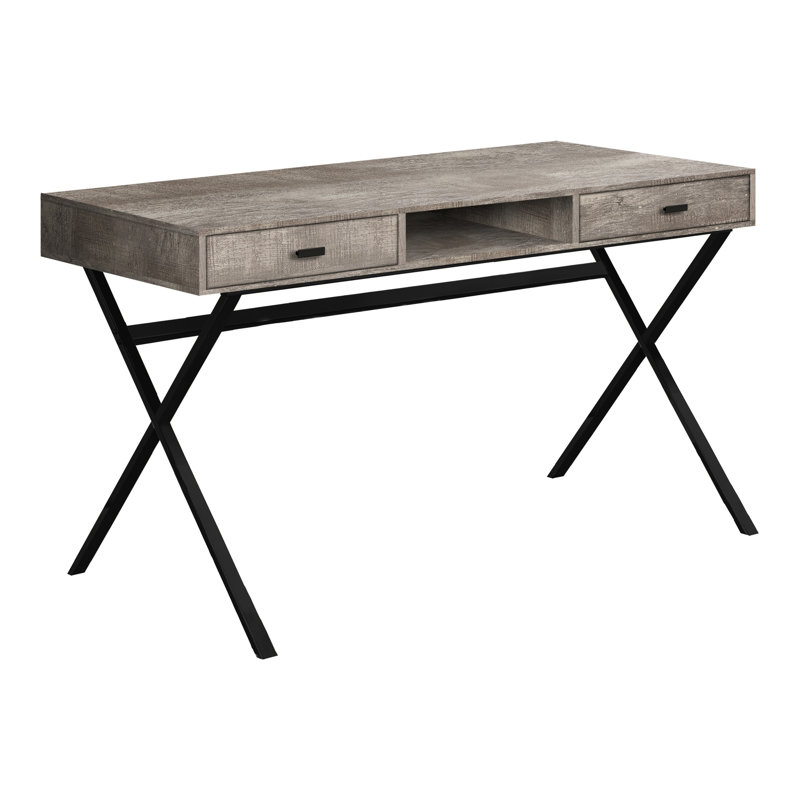 Table de bureau contemporaine avec plateau en stratifié taupe et base en métal noir pour bureau à domicile, pieds