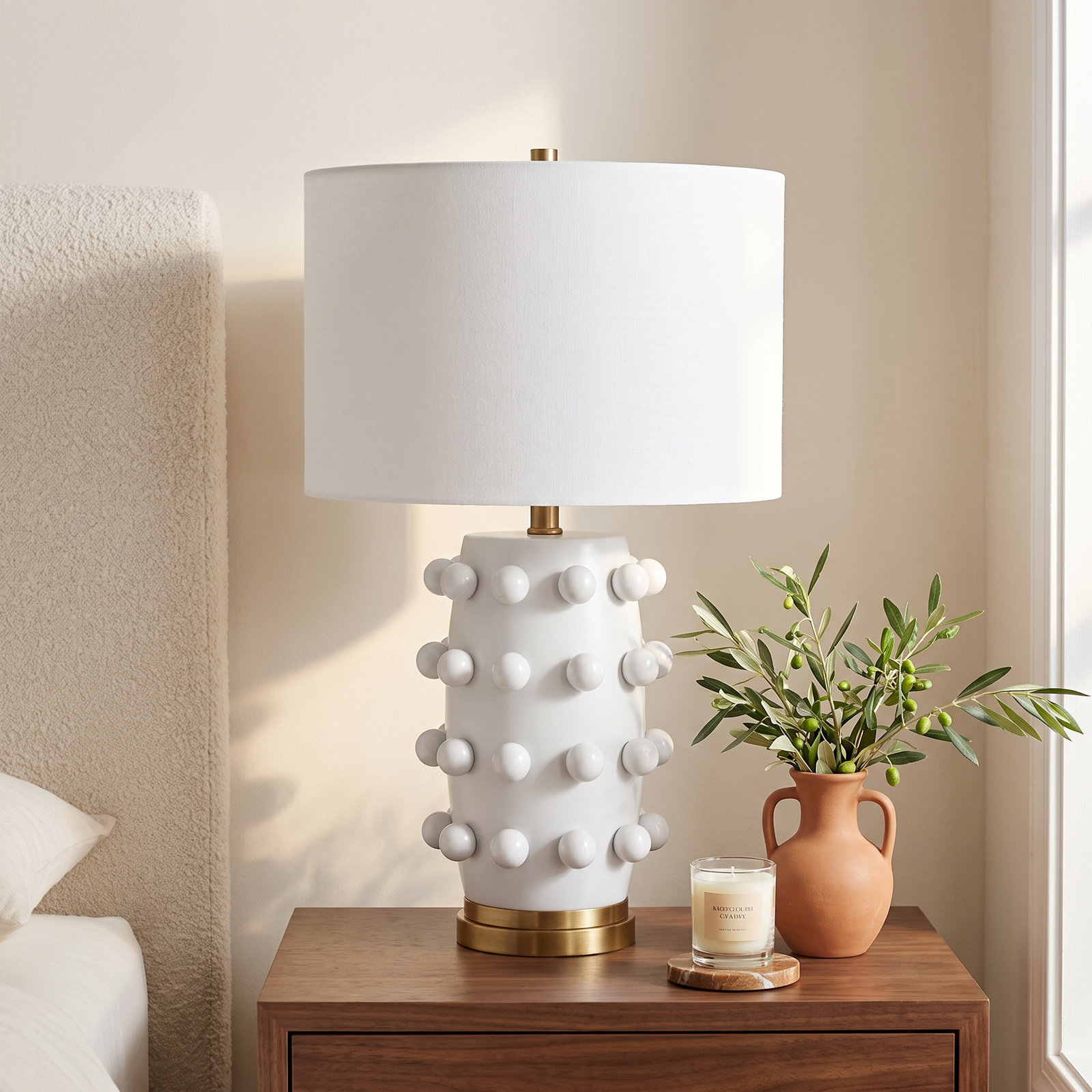Jacqueline Table Lamp, Matte White/Gold