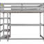 Lit mezzanine simple avec tablette de rangement et bureau en gris - bois massif pour un poste de travail efficace-1442834255-1442834248