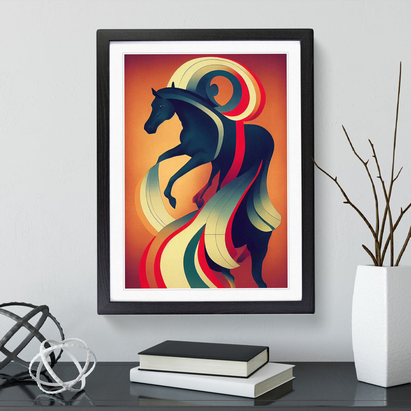 Horse Deco No.2 - Single Picture Frame Print, Black, 64cm H x 46cm W x 2cm D