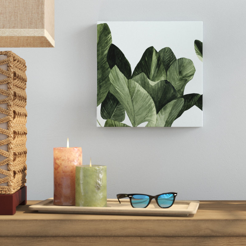 «Celadon Palms I», peinture sur toile tendue, H 12 po x l 12 po