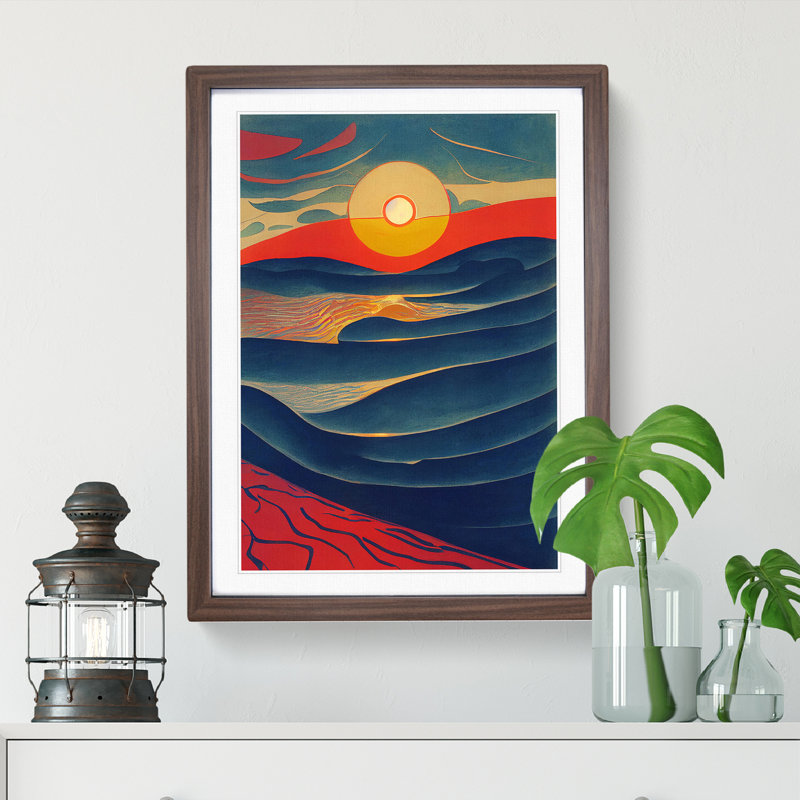 Spellbinding Abstract Ocean Sunset 1 Piece Single Picture Frame Painting, 64cm H x 46cm W x 2cm D, Brown Framed