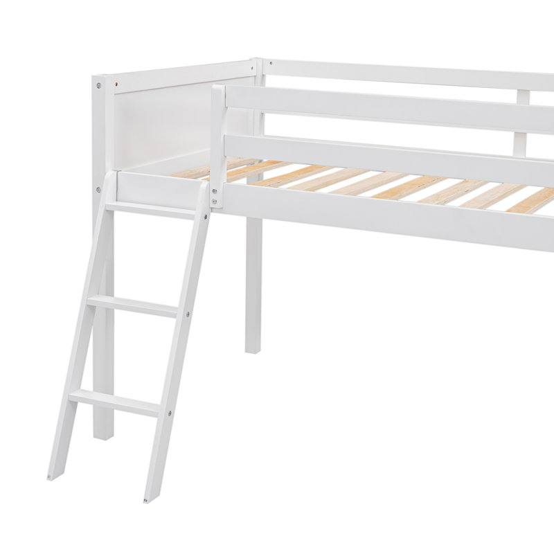 Lit mezzanine en bois avec échelle, Simple, Blanc