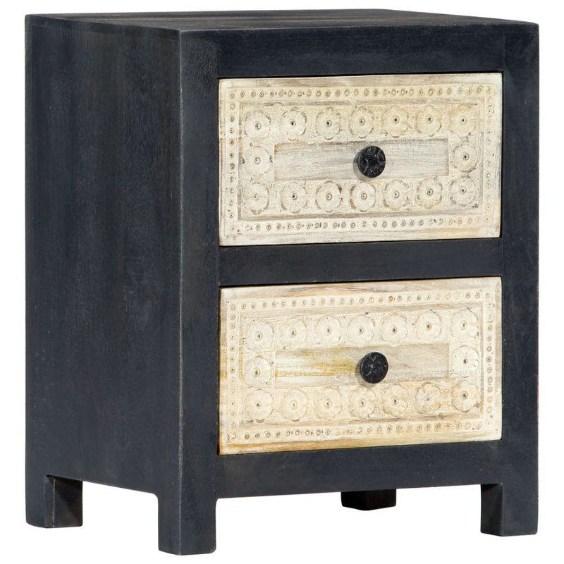 Armoire de chevet sculptée à la main grise 15,7 po x 11,8 po x 19,7 po