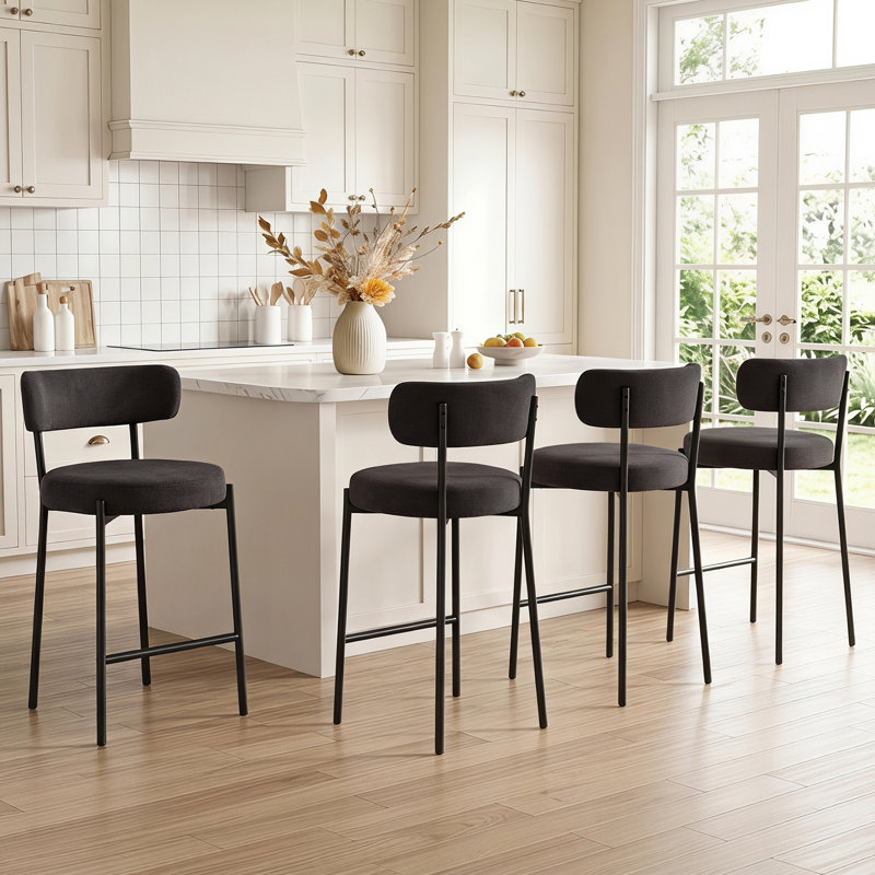 Tabouret 34,25 "H 34,25" avec dossier courbé, Chenille noir