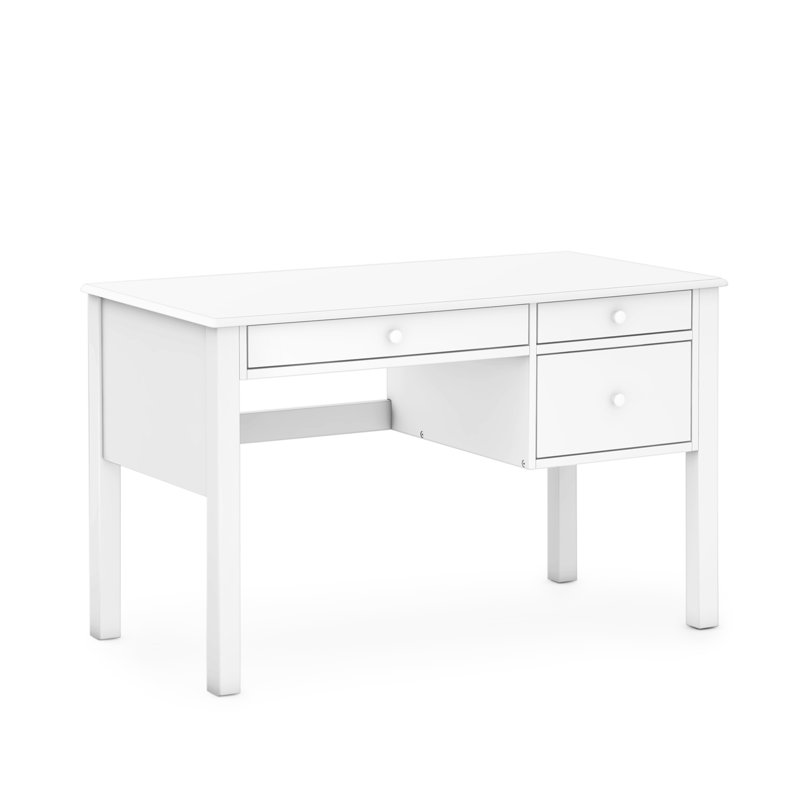 White Wooden Kids' Writing Desk with Chair and Storage Drawers