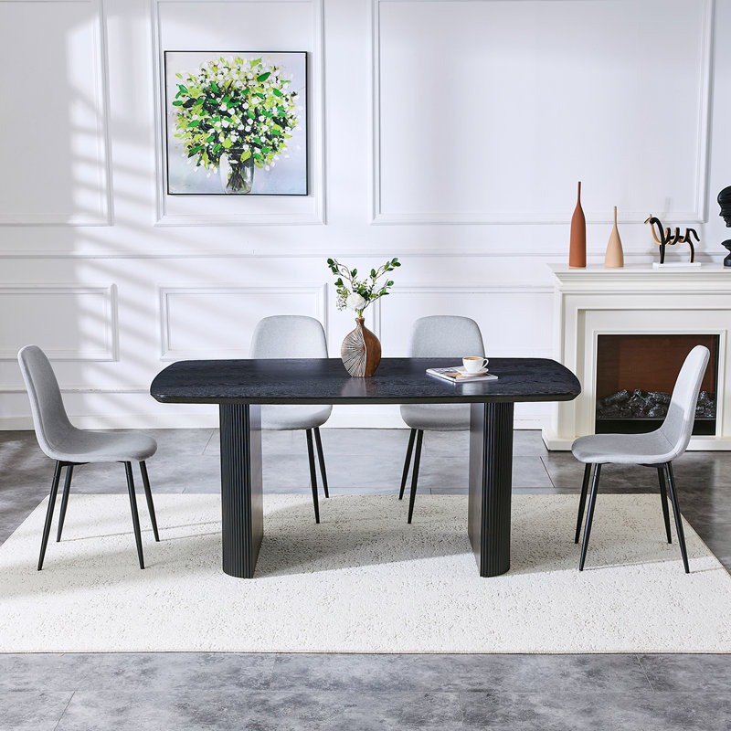 Dining Table Set For 4,67'' Black Dining Table With Roman Column Base And 4 Padded Seats., 5 Pieces: Table, 4 Chairs
