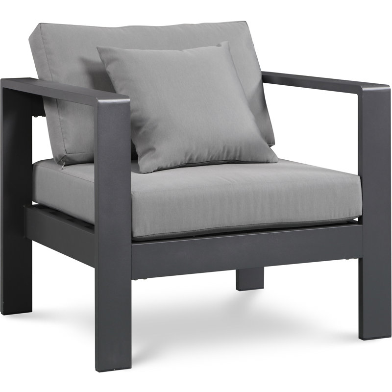 Chaise de patio avec coussins Lajoy, Gris, Gris foncé
