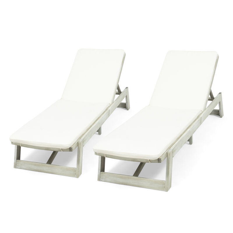 Chaise longue inclinable avec coussin Vinita, Crème, crème, Gris clair, 2