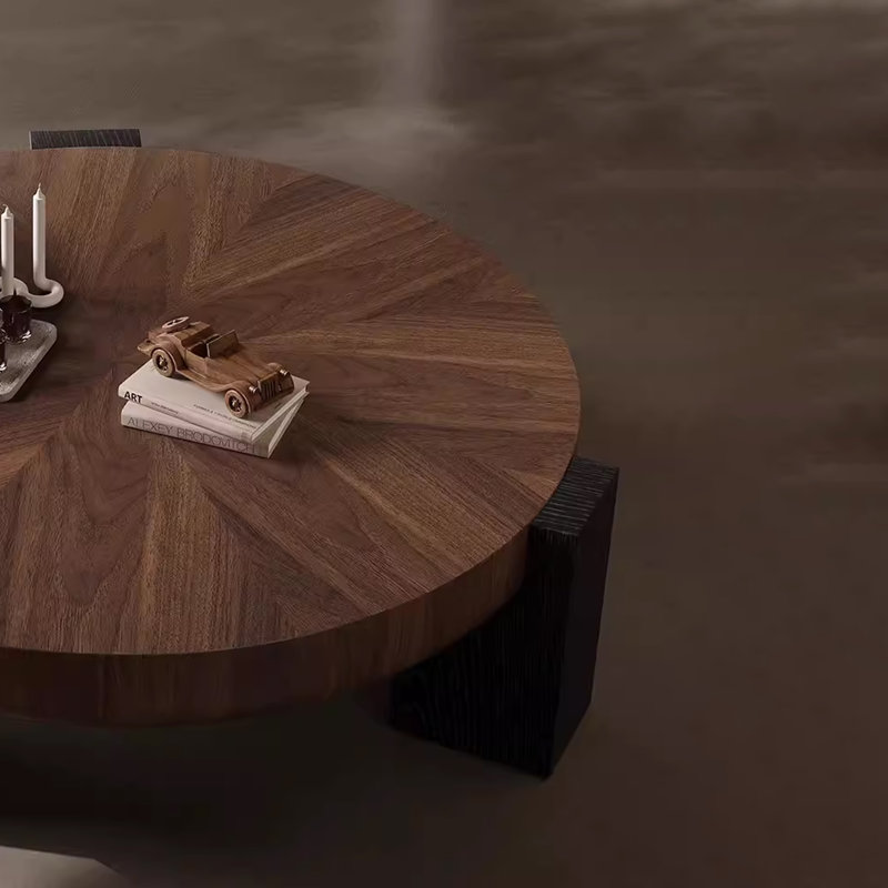 Rhuardhi Modern Round Wood Coffee Table with Accent End Table