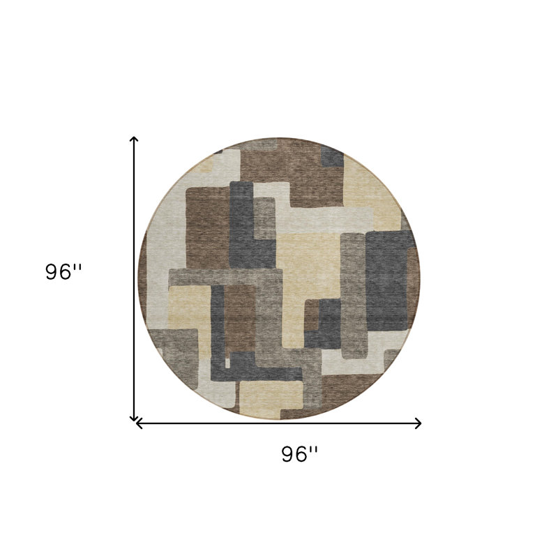 Tapis d'intérieur rond lavable abstrait brun et taupe 8 '