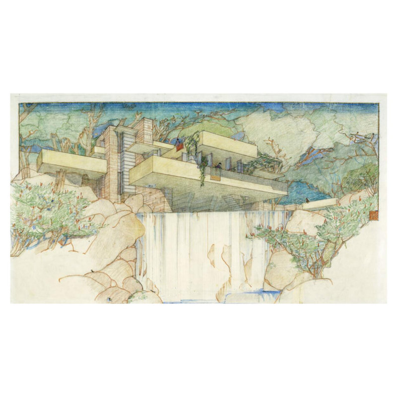 Edgar J. Kaufmann House Fallingwater «Mill Run PA» par Frank Lloyd Wright - Estampe numérique, H 32 po x l 40 po