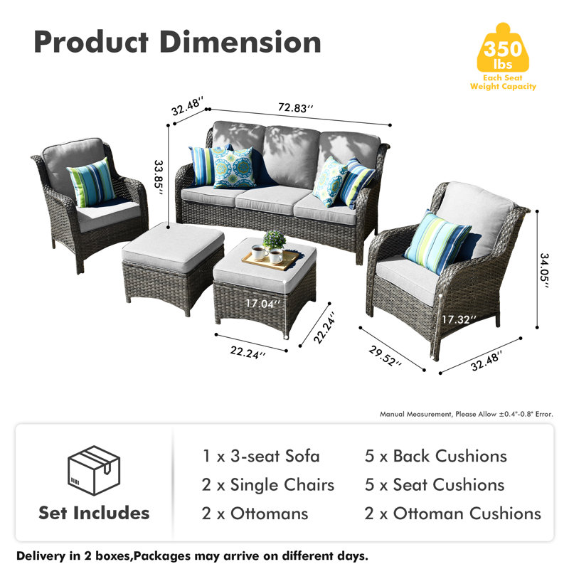 Tommy 5 - Person Patio Conversation Set with Cushions, Gray Cushion/Gray Frame, No