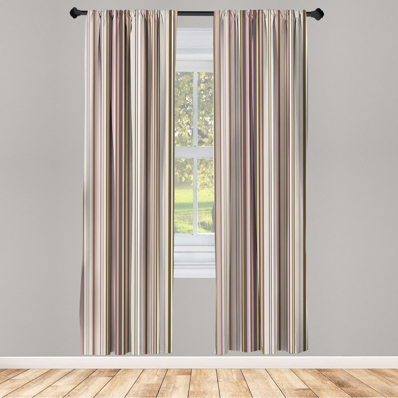 Microfiber Striped Semi-Sheer Rod Pocket Curtain Panels, 28" W x 63" L, Brown/Gray/Green