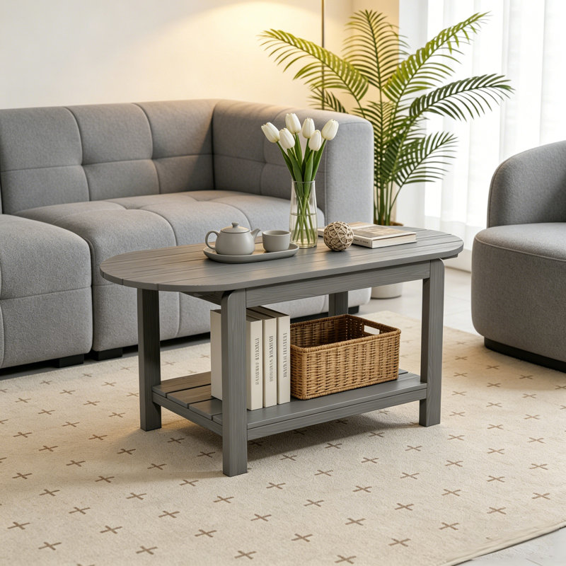 2-Tier Weather-resistant Poly Coffee Table Indoor Outdoor Use, Grey