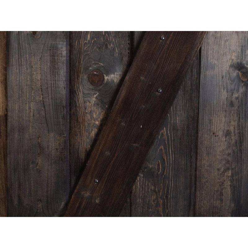 Porte de grange en bois lambrissé en Z avec trousse de quincaillerie d'installation, 24 po x 84 po, Café noir