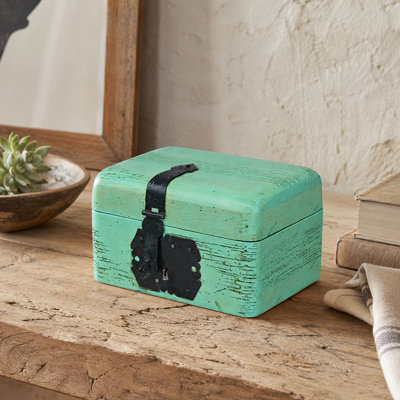 Keepsakes Collection Wooden Trinket Box in Mint, with Key