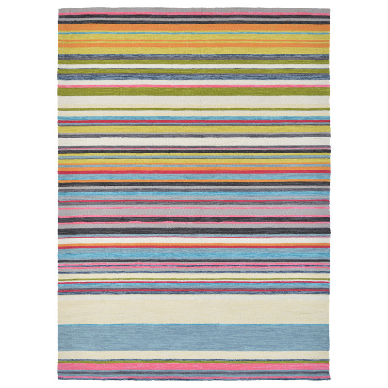 Hand Hooked Striped Area Rug, Rectangle 6'7" x 9'2"
