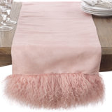 Mongolian Lamb Wool Fur Trim Elegant Table Runner