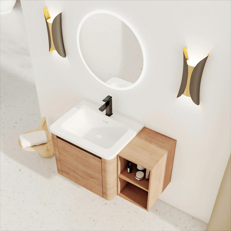 Meuble-lavabo mural avec lavabo et tablettes de rangement