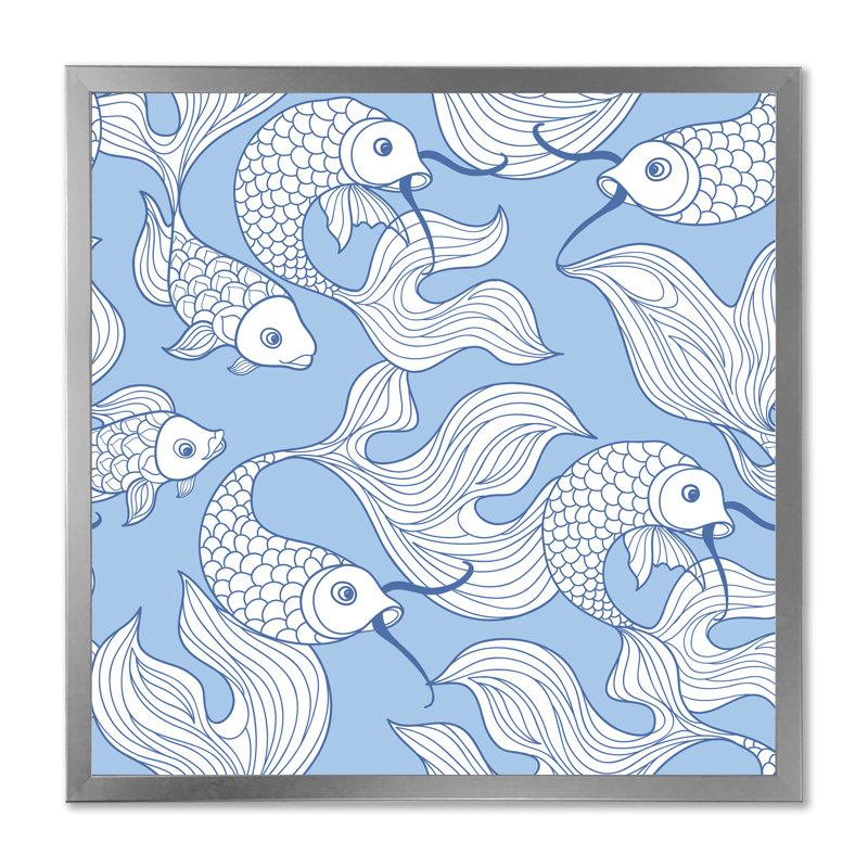 «White Abstract Fish on Blue», reproduction de cadre photo sur toile, H 30 po x l 30 po, Argent