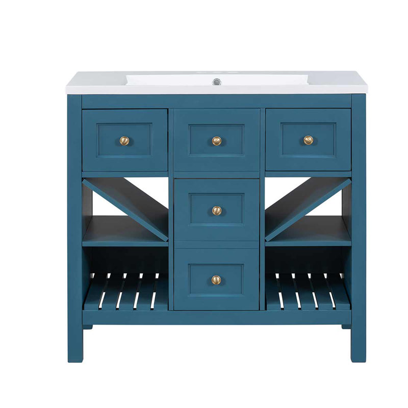 Meuble-lavabo autoportant 36 po avec lavabo en résine 36 po, Bleu