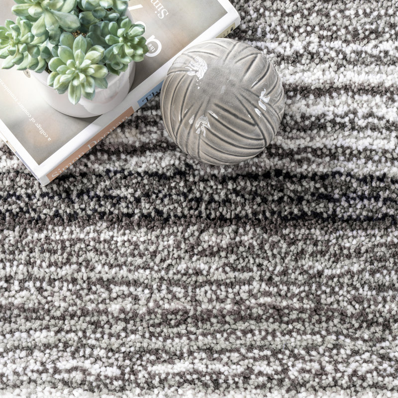 Tapis rayé multicolore gris / brun à poils longs touffeté à la main Panitz, Ovale 5 pi x 8 pi